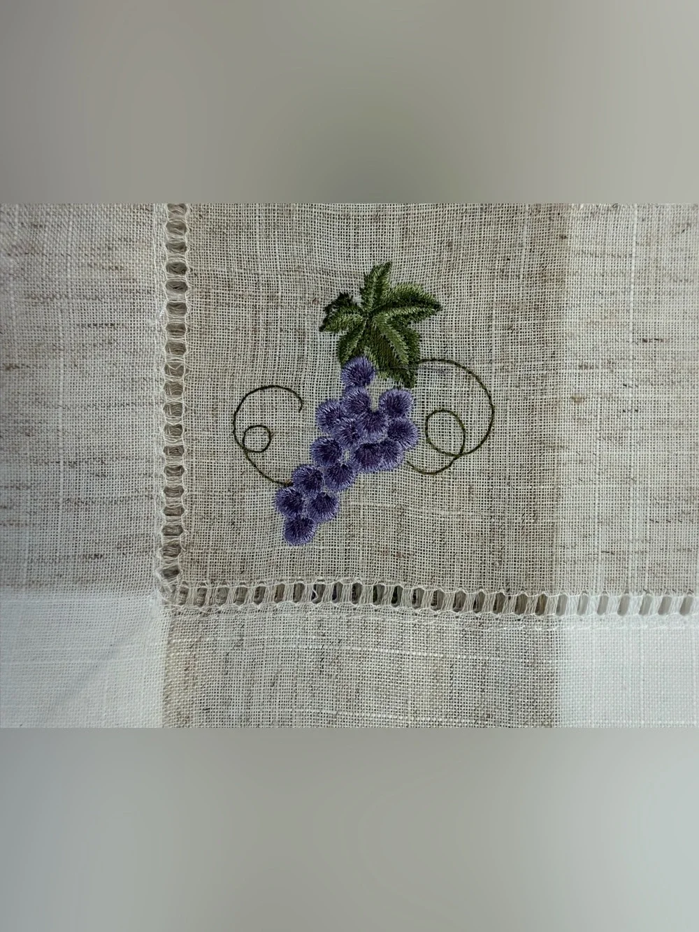 Charles Gallen Irish Textiles Table Runner with Grapes embroidered 14”x 90” NWT